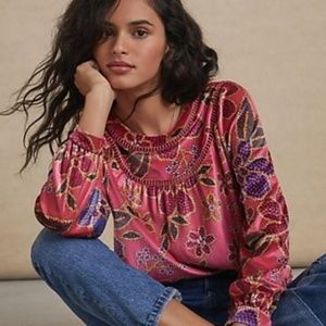 Anthropologie Farm Rio Larissa Pink Velvet Blouse